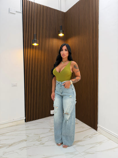 JEANS RISVOLTO ROTTURA CHIARO