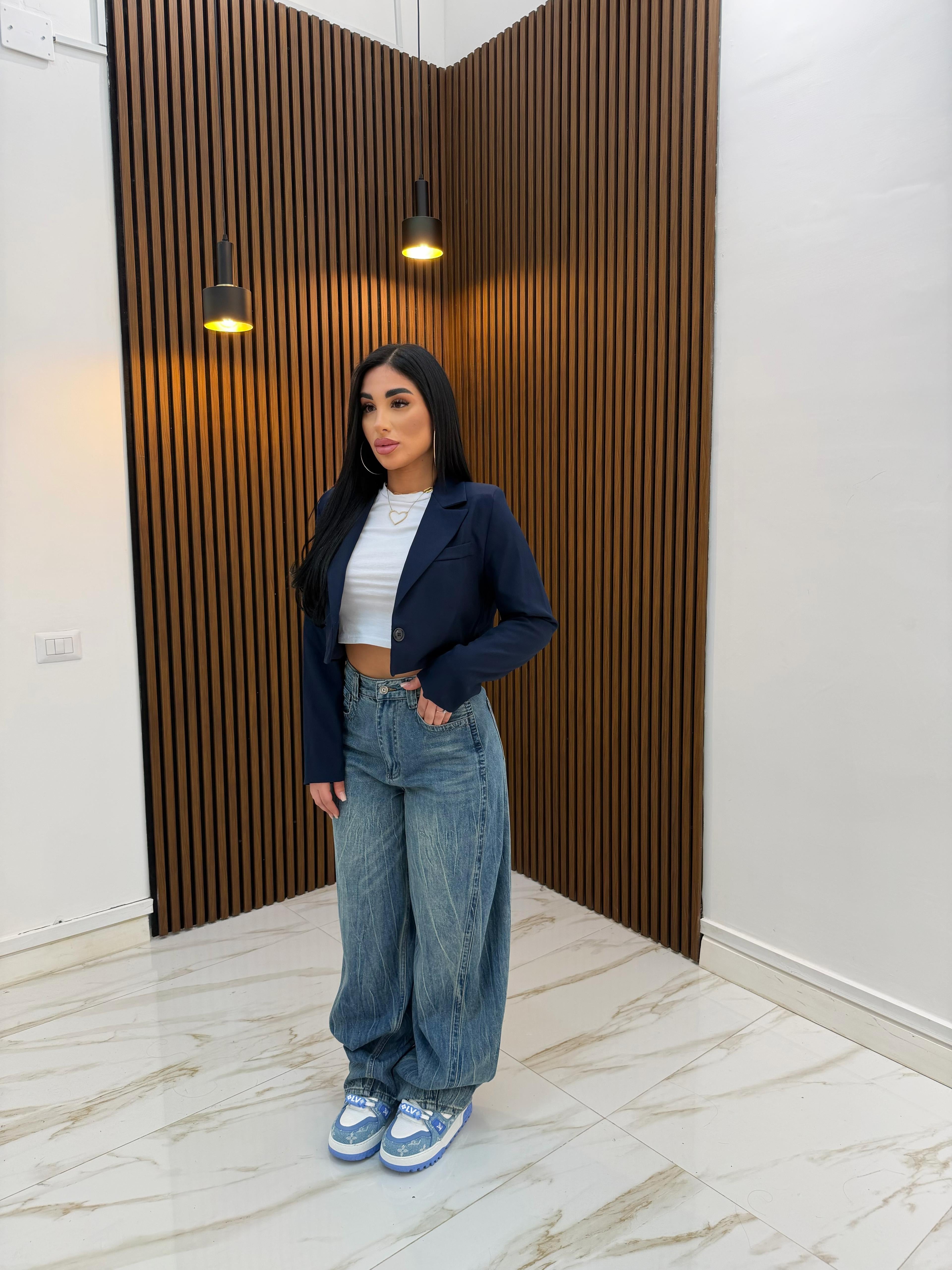 GIACCA CROP BLU NOTTE