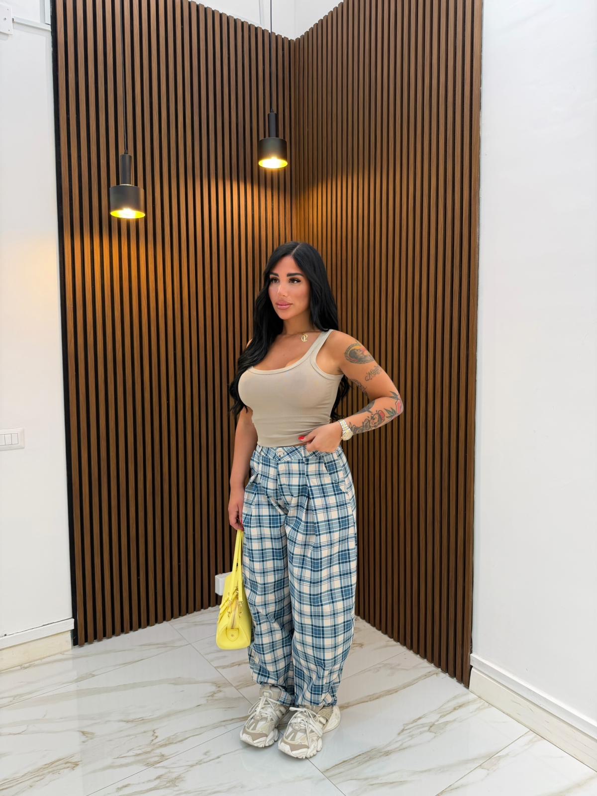 PANTALONE A QUADRI BLU