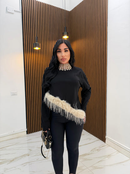 MAGLIA PIUME ASIMMETRICA NERO