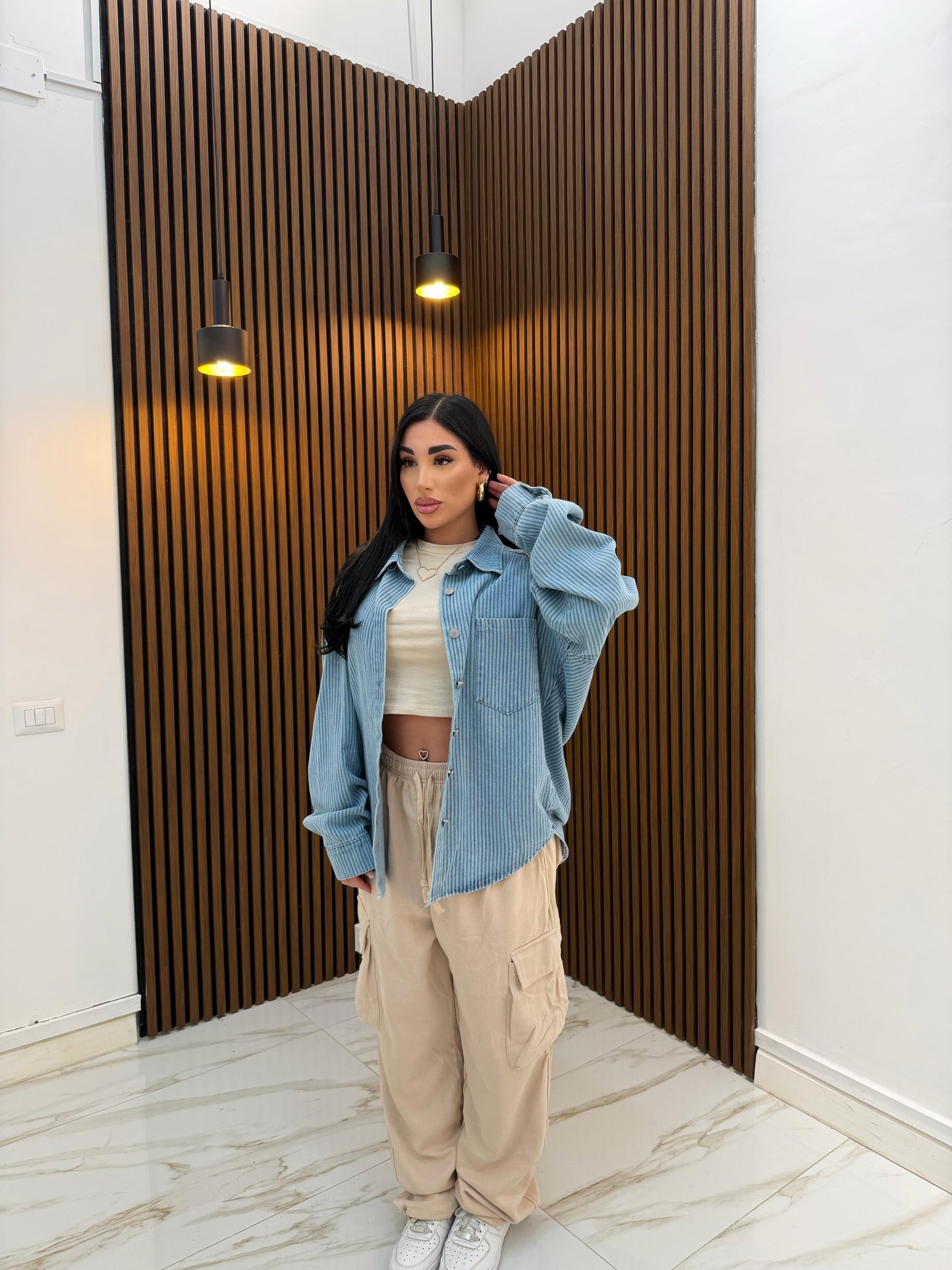 CAMICIA RIGHE IN DENIM CHIARO