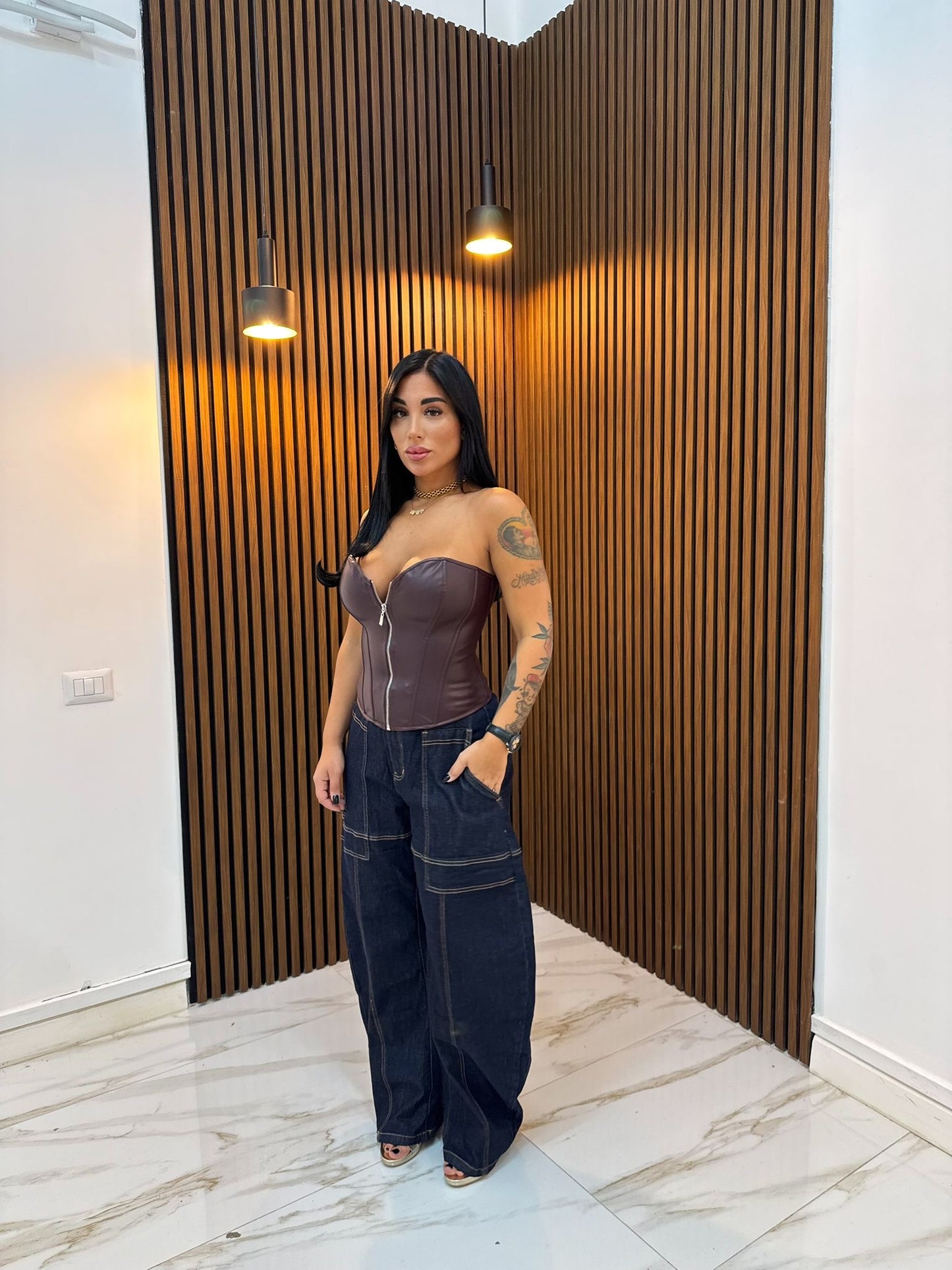 CORPETTO IN ECOPELLE CON ZIP  BORDOUX