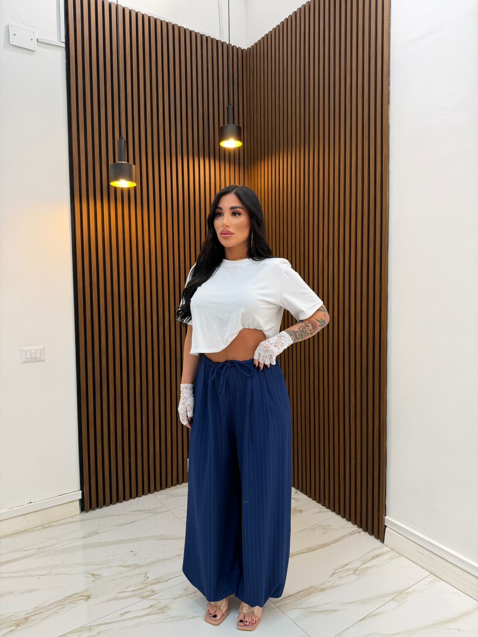 PANTALACCIO GESSATO BLU