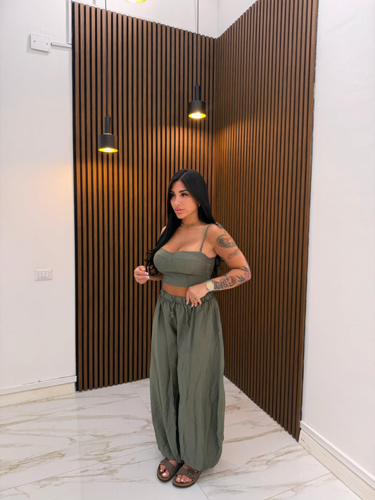 CORDINATO MISTO/LINO VERDE MILITARE