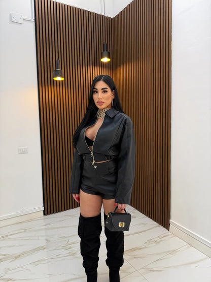 CORDINATO IN ECOPELLE NERO