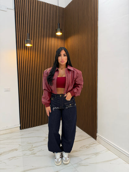 GIUBBINO CROP ECOPELLE  BORDEAUX