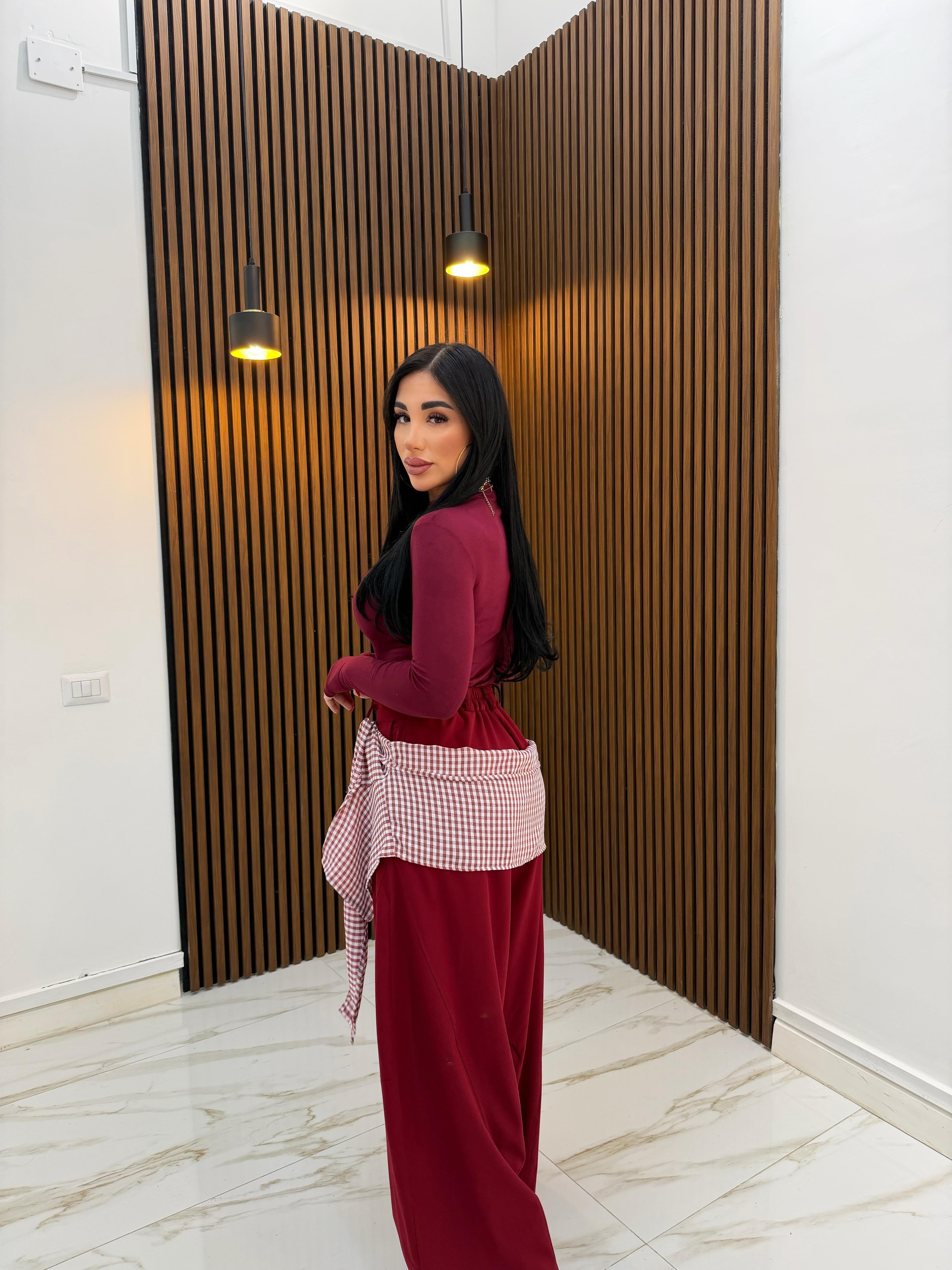 PANTALONE CON FOULARD BORDEAUX