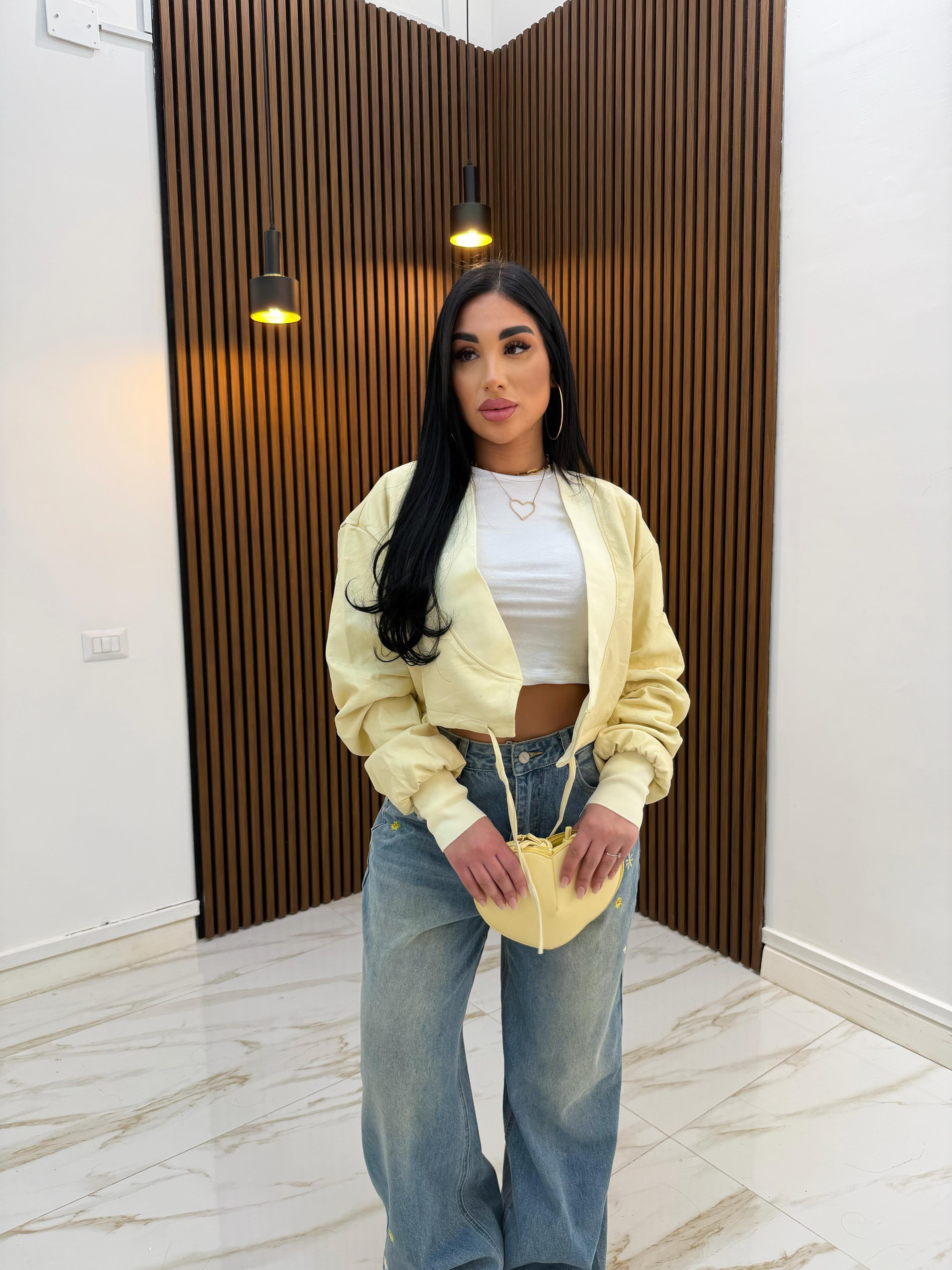 GIACCA CROP ECOPELLE GIALLA