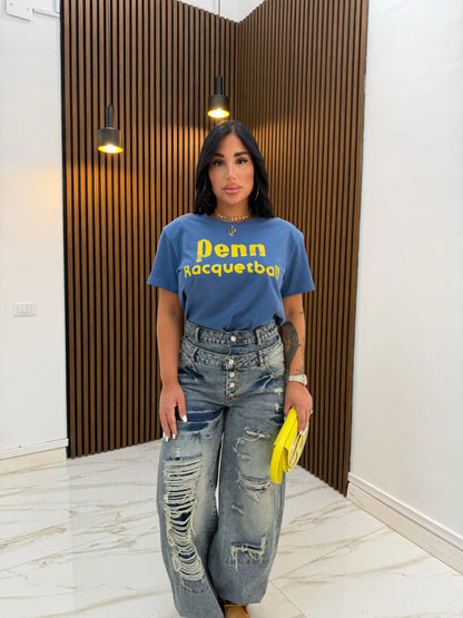 T-SHIRT TEXT BLU