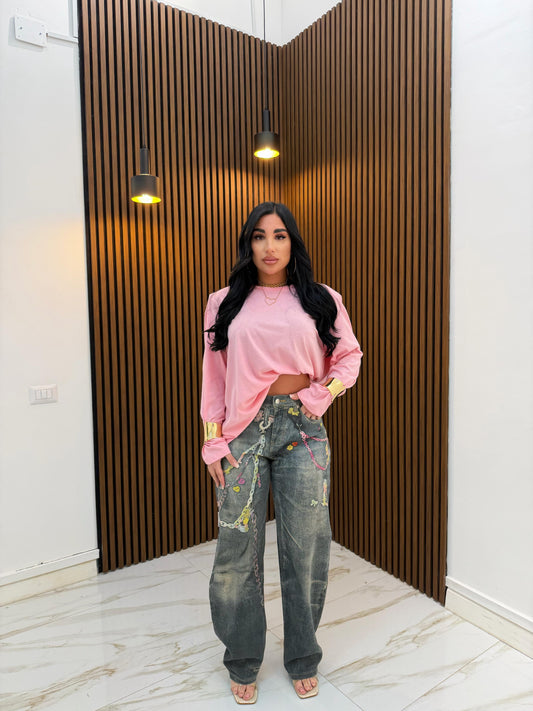 MAGLIA PINK CON SPALLINE