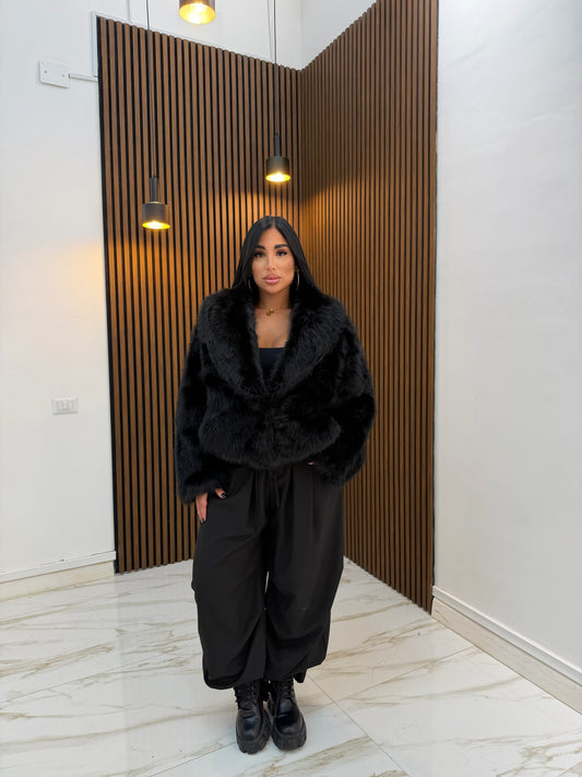 BOMBER PELLICCIA DOUBLE FACE NERO