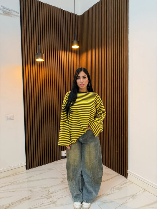 MAGLIA A RIGHE GIALLO E MARRONE