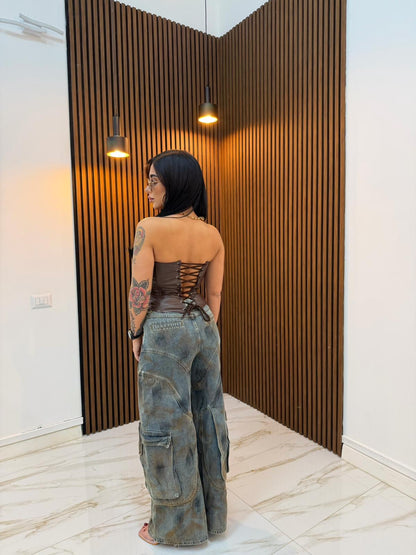 CORPETTO PITONATO IN ECOPELLE MARRONE