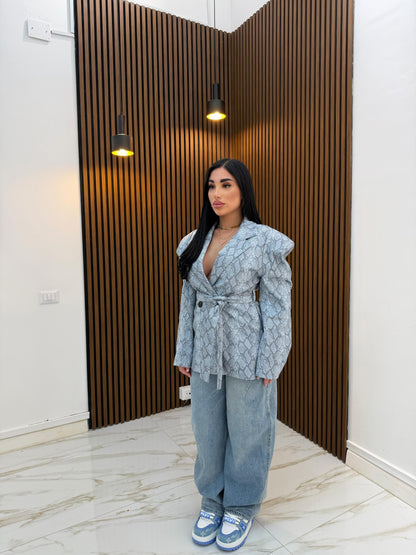 GIACCA PITONATA IN ECOPELLE CELESTE