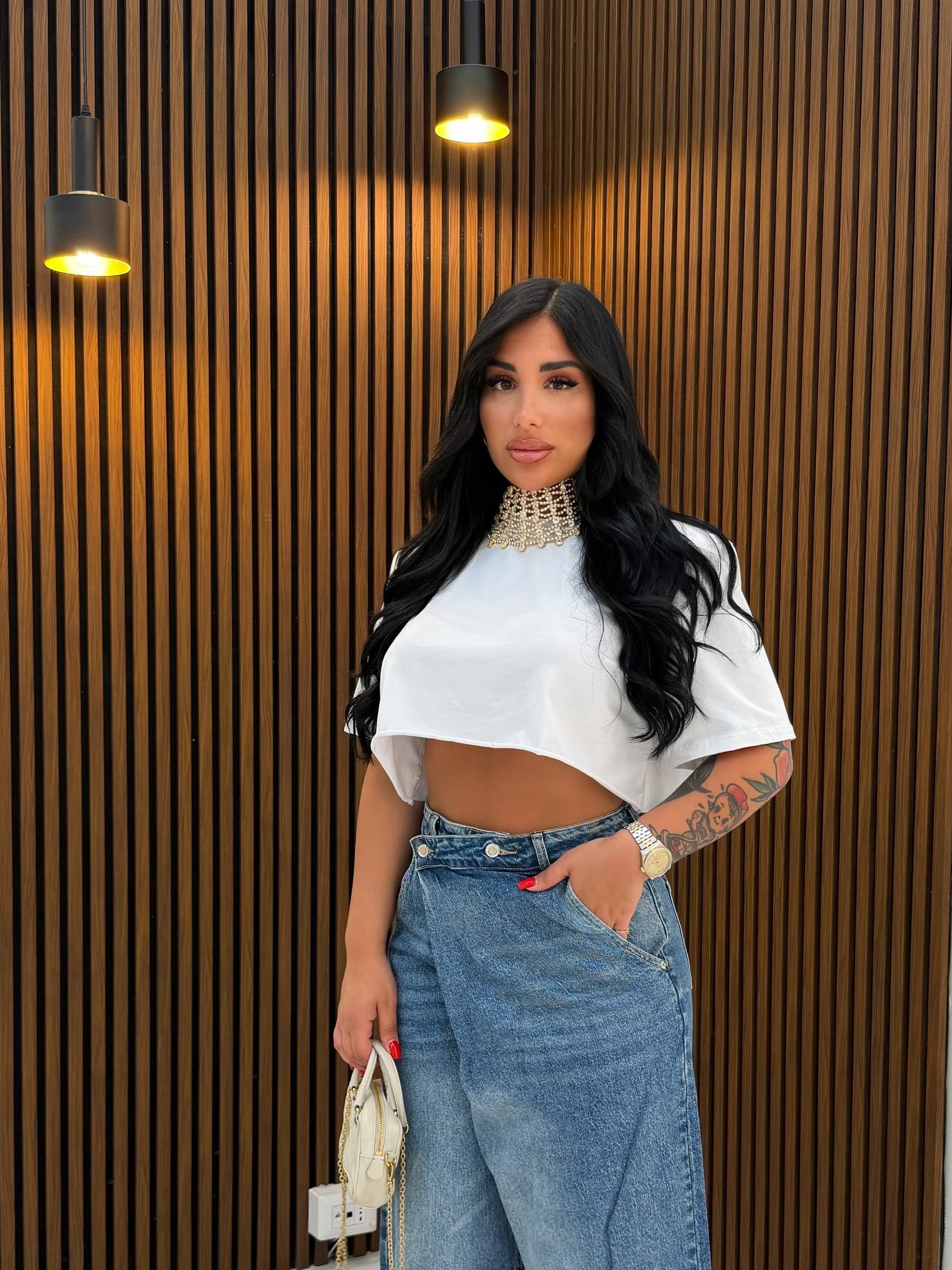 T-SHIRT CROP BASIC BIANCO