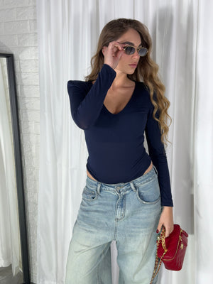 BODY SCOLLO E SPALLINE BLU