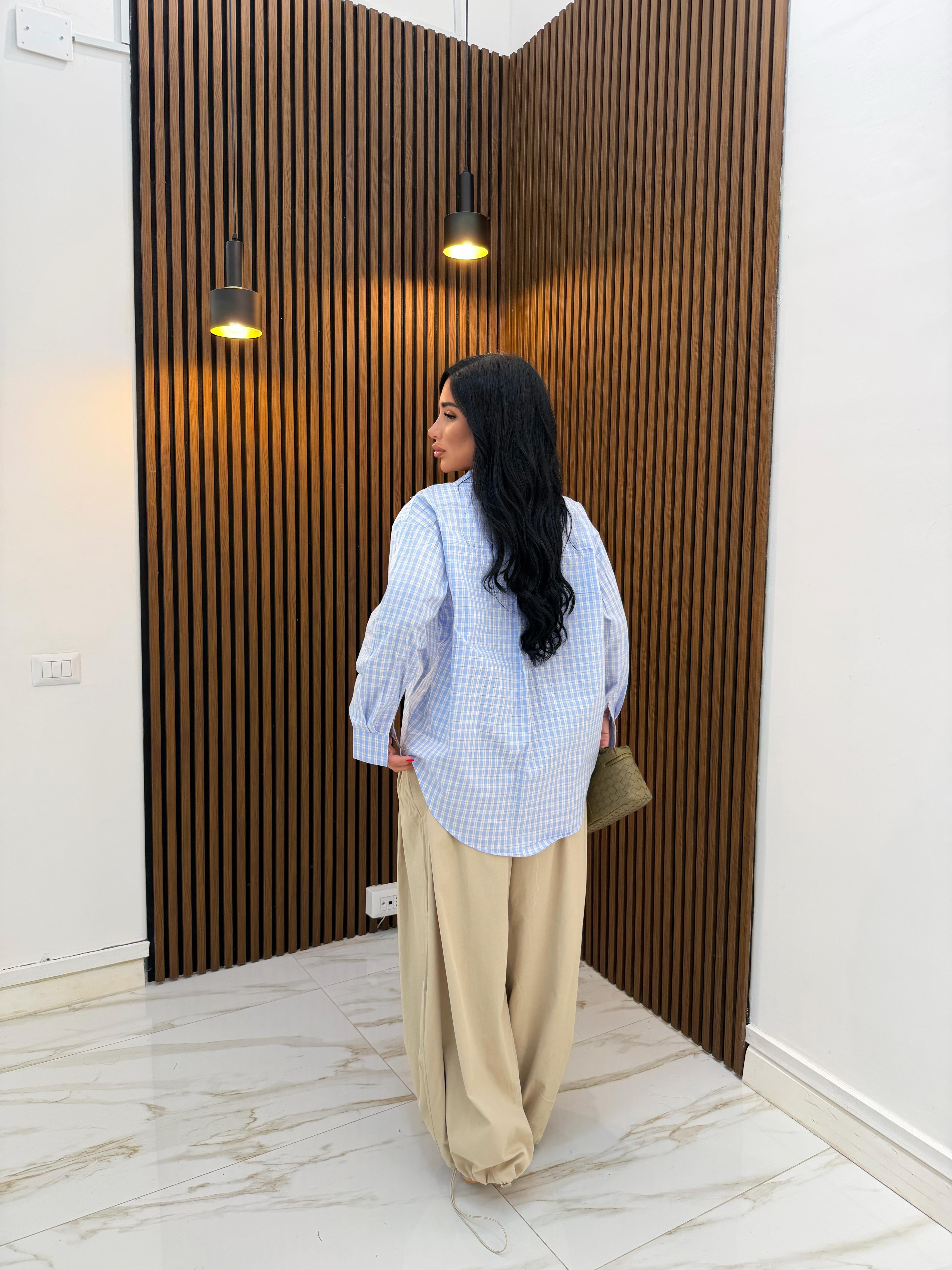 CAMICIA QUADRI CELESTE