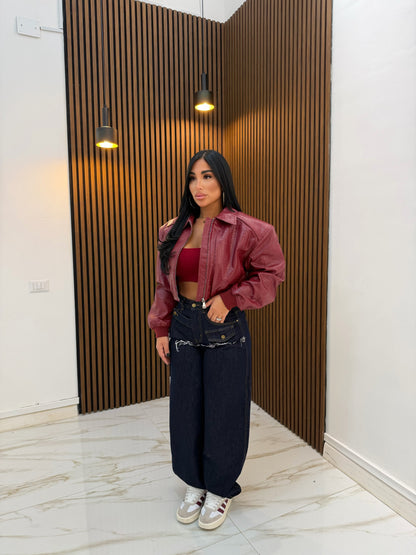 GIUBBINO CROP ECOPELLE  BORDEAUX