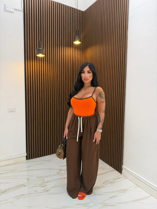 PANTALONE IN LINO MARRONE