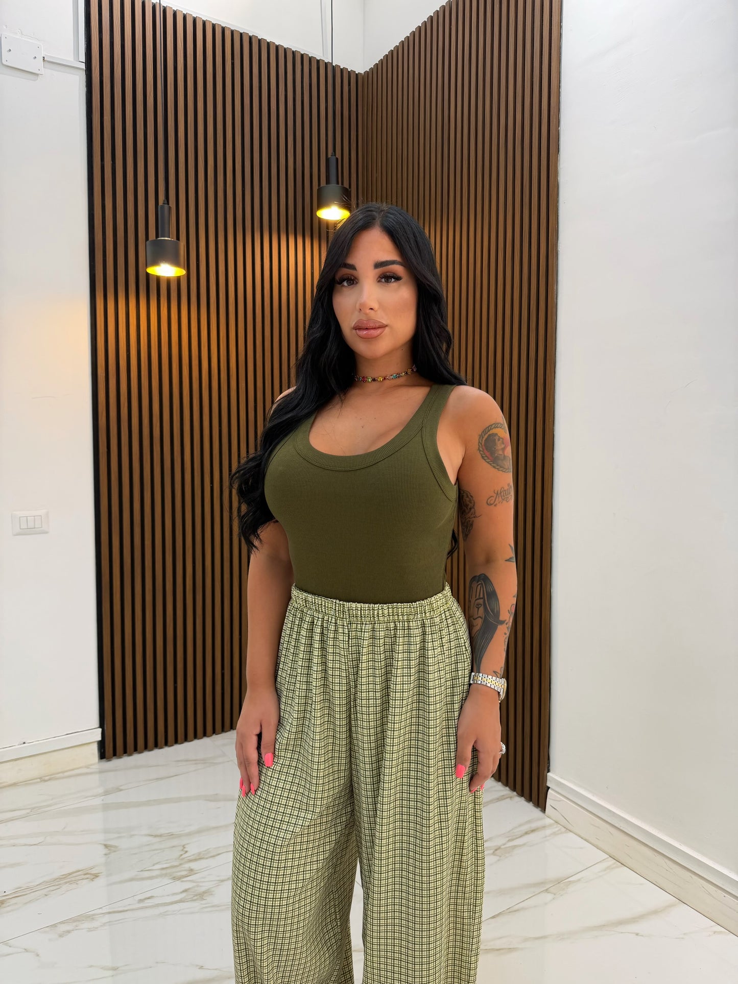 PANTALONE QUADRI VERDE