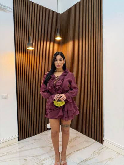 CORDINATO VESTITO E COULOTTE  BORDEAUX