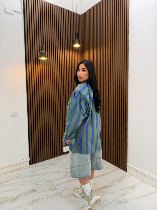 CAMICIA RIGHE BLU E VERDE