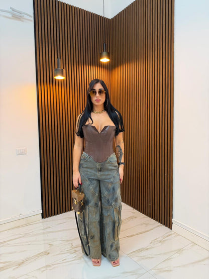 CORPETTO PITONATO IN ECOPELLE MARRONE