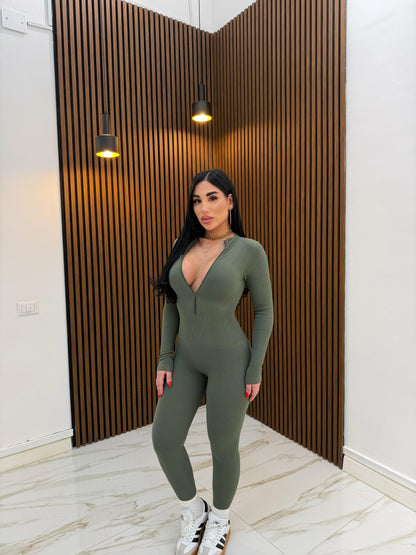 JUMPSUIT CON ZIP VERDE MILITARE