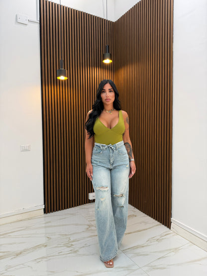 JEANS RISVOLTO ROTTURA CHIARO