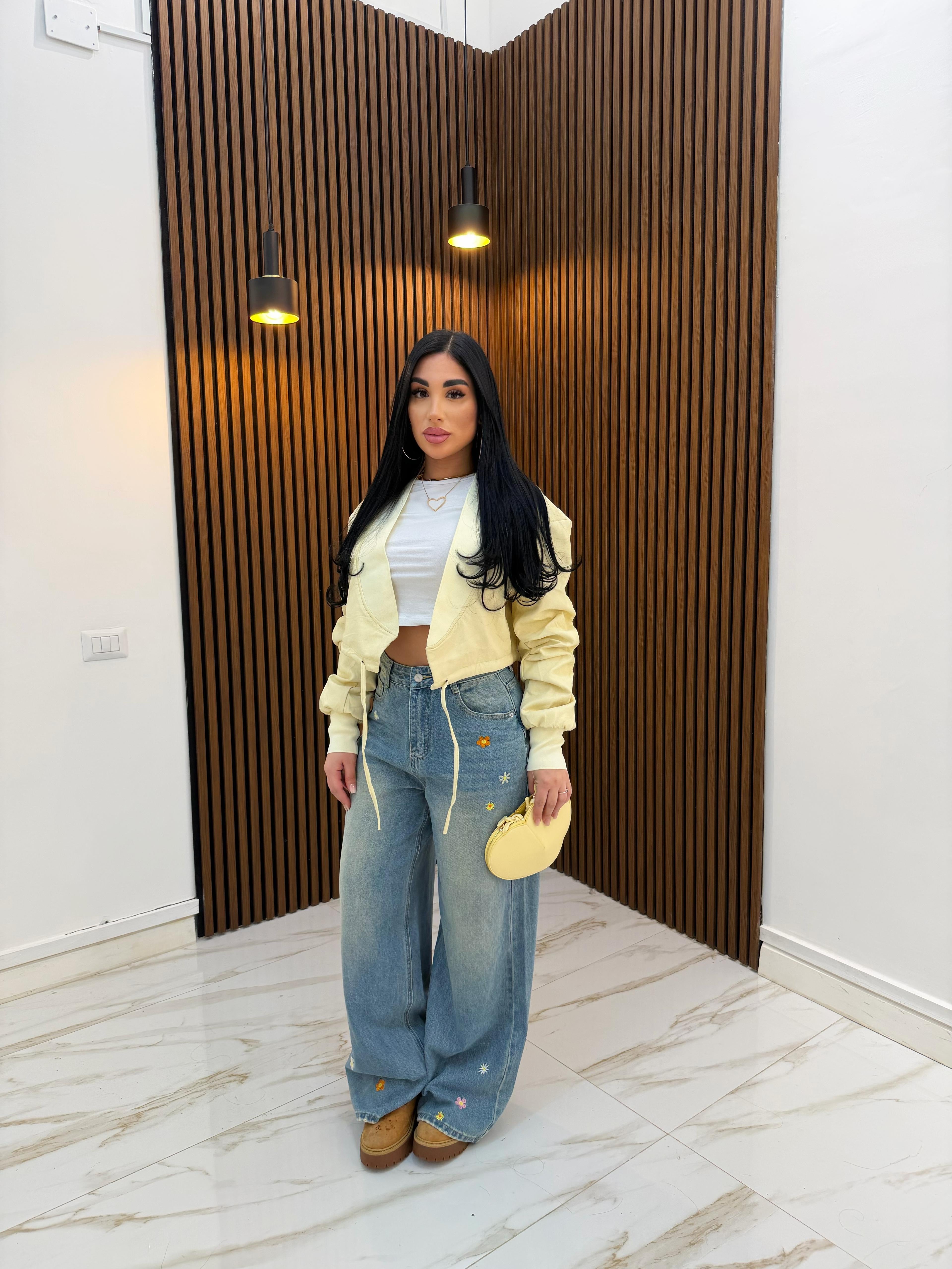 GIACCA CROP ECOPELLE GIALLA