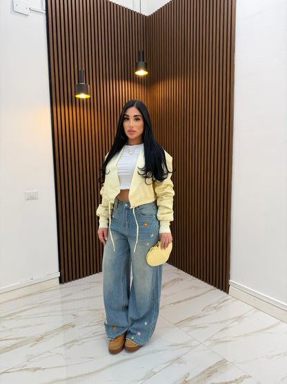 GIACCA CROP ECOPELLE GIALLA