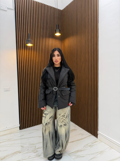 PIUMINO CON CINTURA NERO